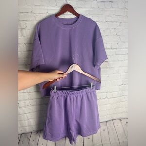 Women’s Violet Lounge Set size M – Boxy Cropped Tee + Elastic Waist Shorts